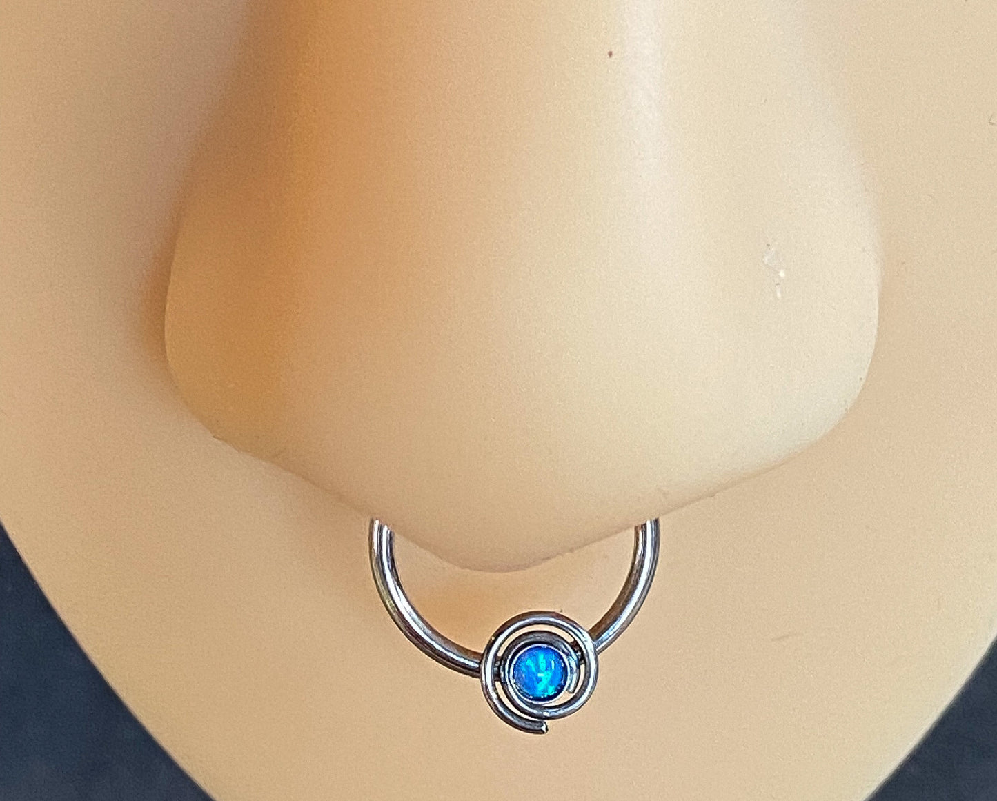 1pc Septum Ring Cartilage Hoop Ring w/ Opal Set Spiral Rook Daith Helix Tragus