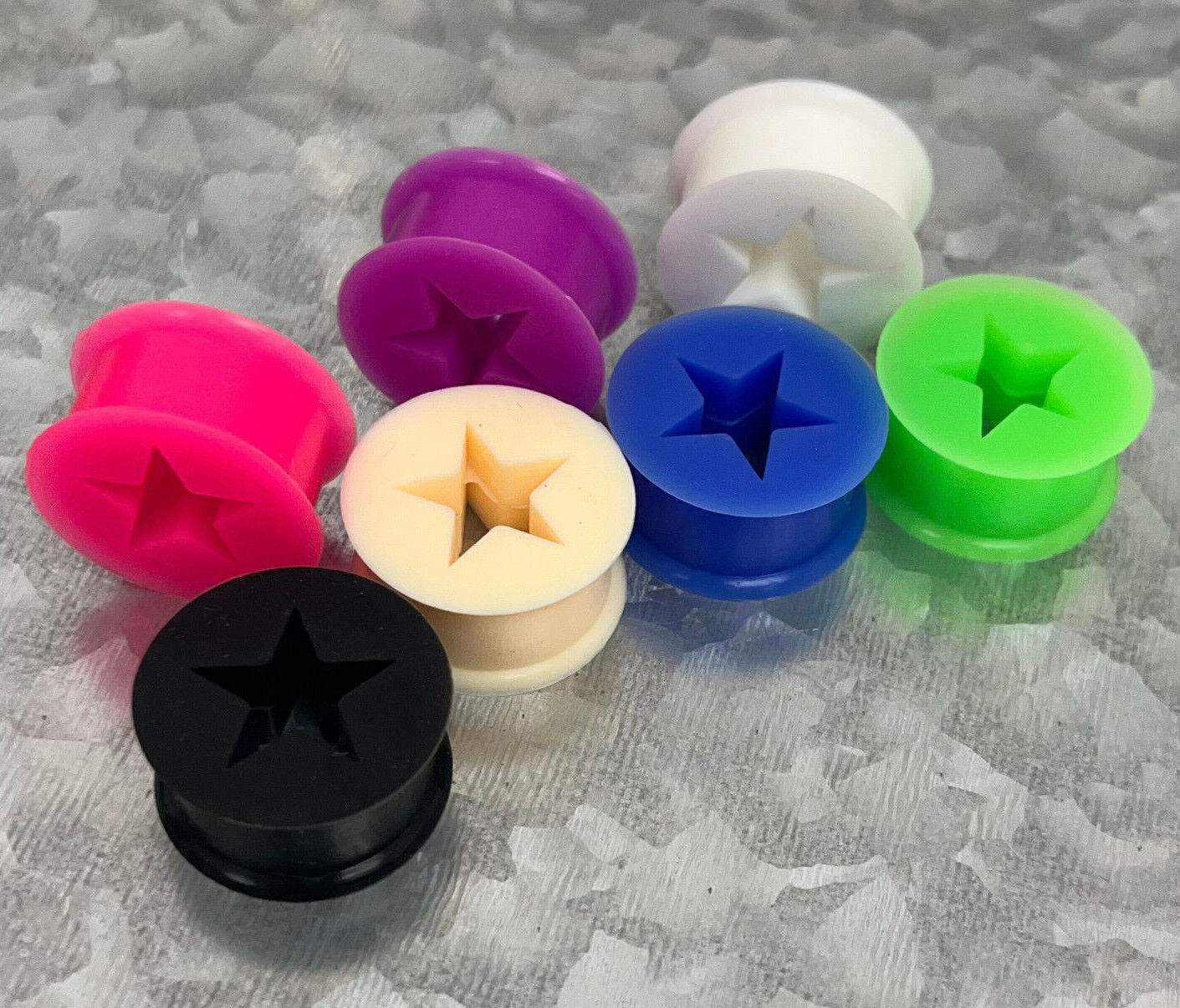 PAIR Star Silicone Tunnels Plugs Earlets Gauges Body Jewelry