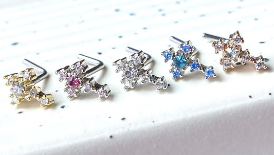 1pc CZ Gem Cross L-Bend 20g Nose Ring Stud Screw 316L Surgical Steel