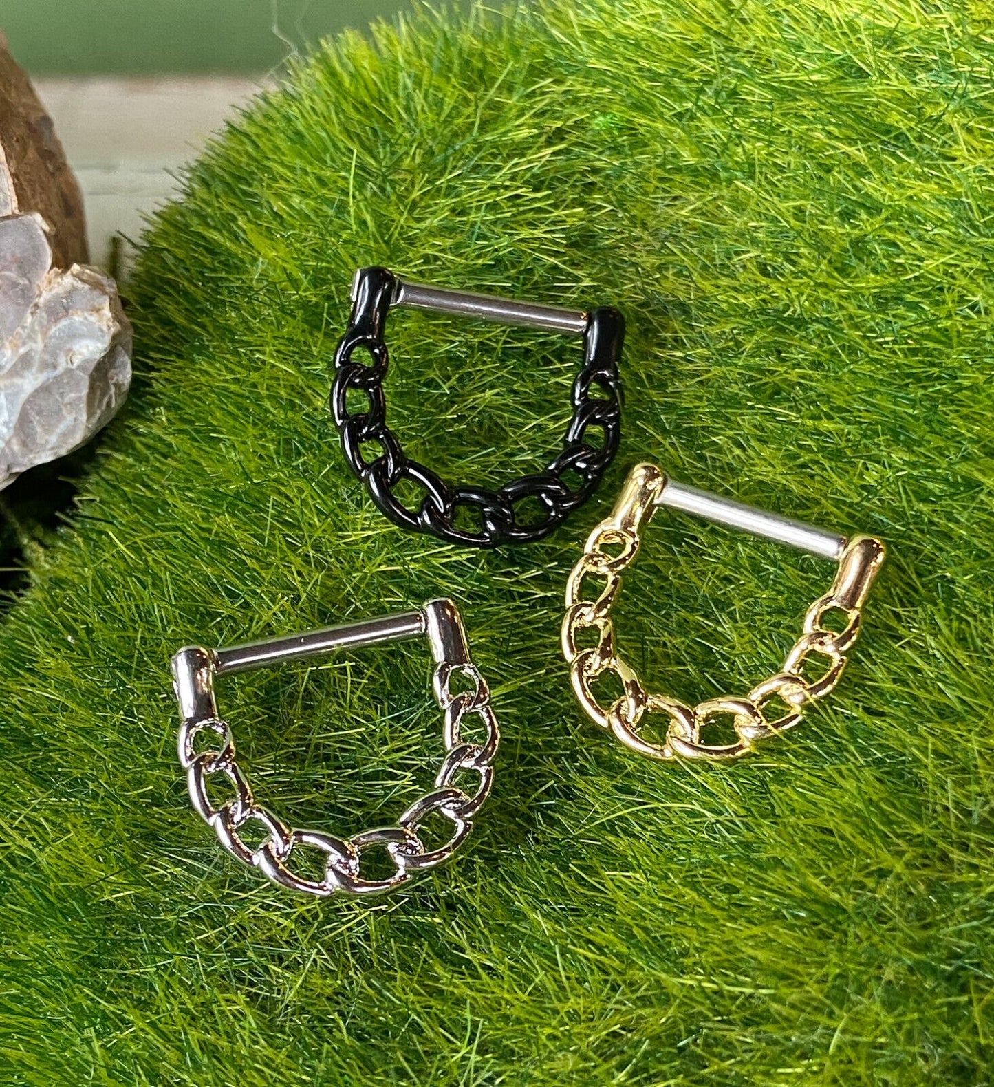 PAIR Linked Chain Design Nipple Clickers Shields Rings Body Piercing Jewelry
