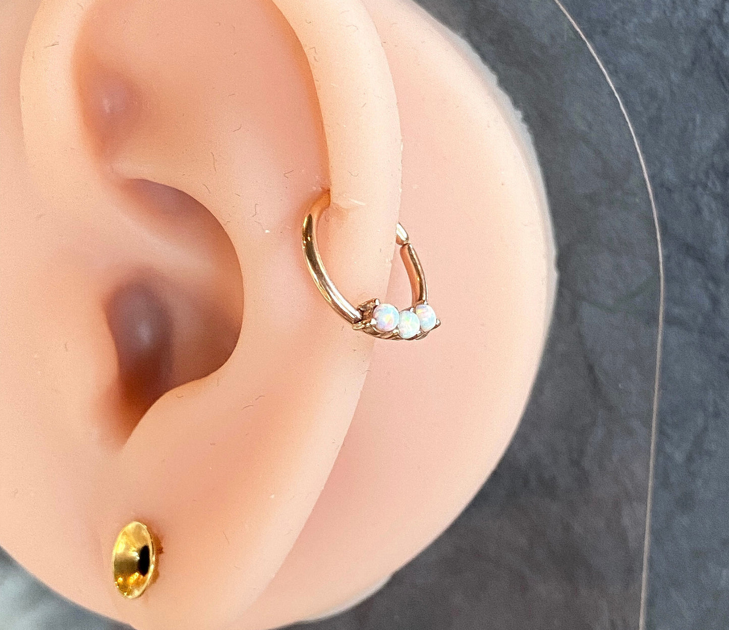 1pc Three Opal Ion Plated Septum / Cartilage Hoop Ring Rook Daith Helix Tragus