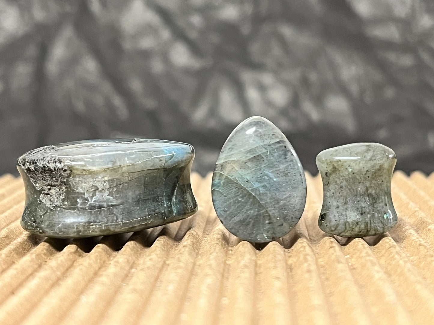 PAIR Tear Drop Labradorite Natural Stone Double Flare Plugs Organic Gauges