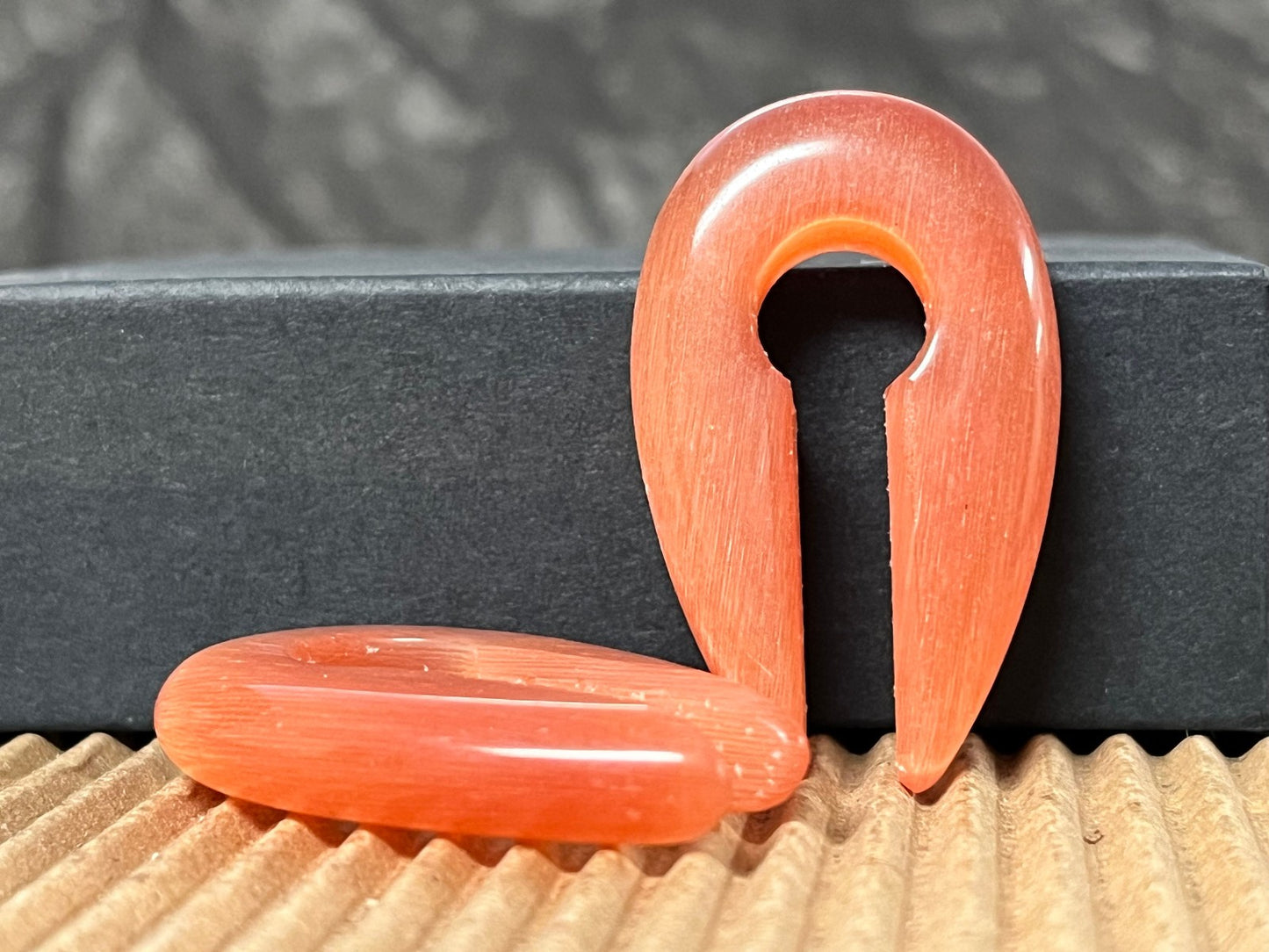 PAIR Red Orange Cat Eye Keyhole Hanger Ear Weight Plug Gauge Tunnel Stone Gauges