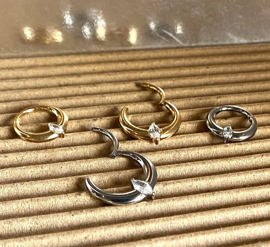 1pc Solid Titanium Marquise Gem Wide Hinged Segment Ring Helix Septum Clicker