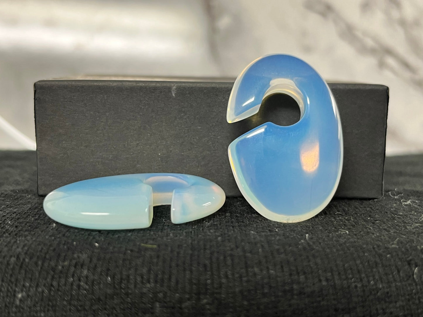 PAIR Opalite Oval Keyhole Hanger Ear Weight Plug Gauge Tunnel Stone Glass
