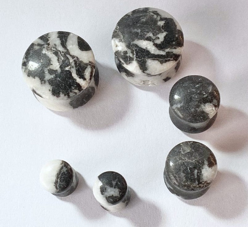 PAIR Natural Zebra Jasper Stone Double Flare Plugs Tunnels Earlet Organic Gauges