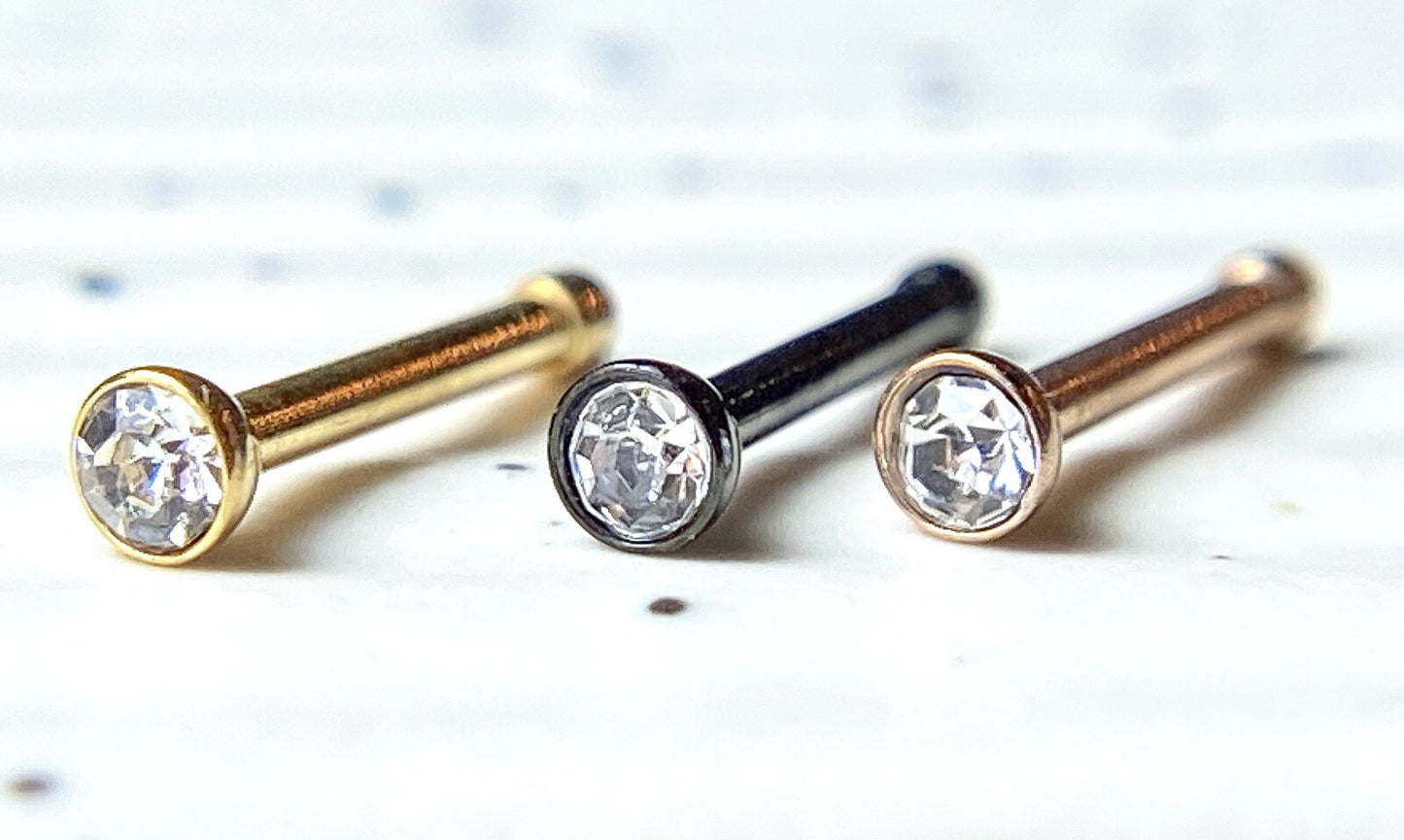 3pc Value Pack PVD Plated Nose Studs Black, Gold & Rose Gold - choose 18g or 20g