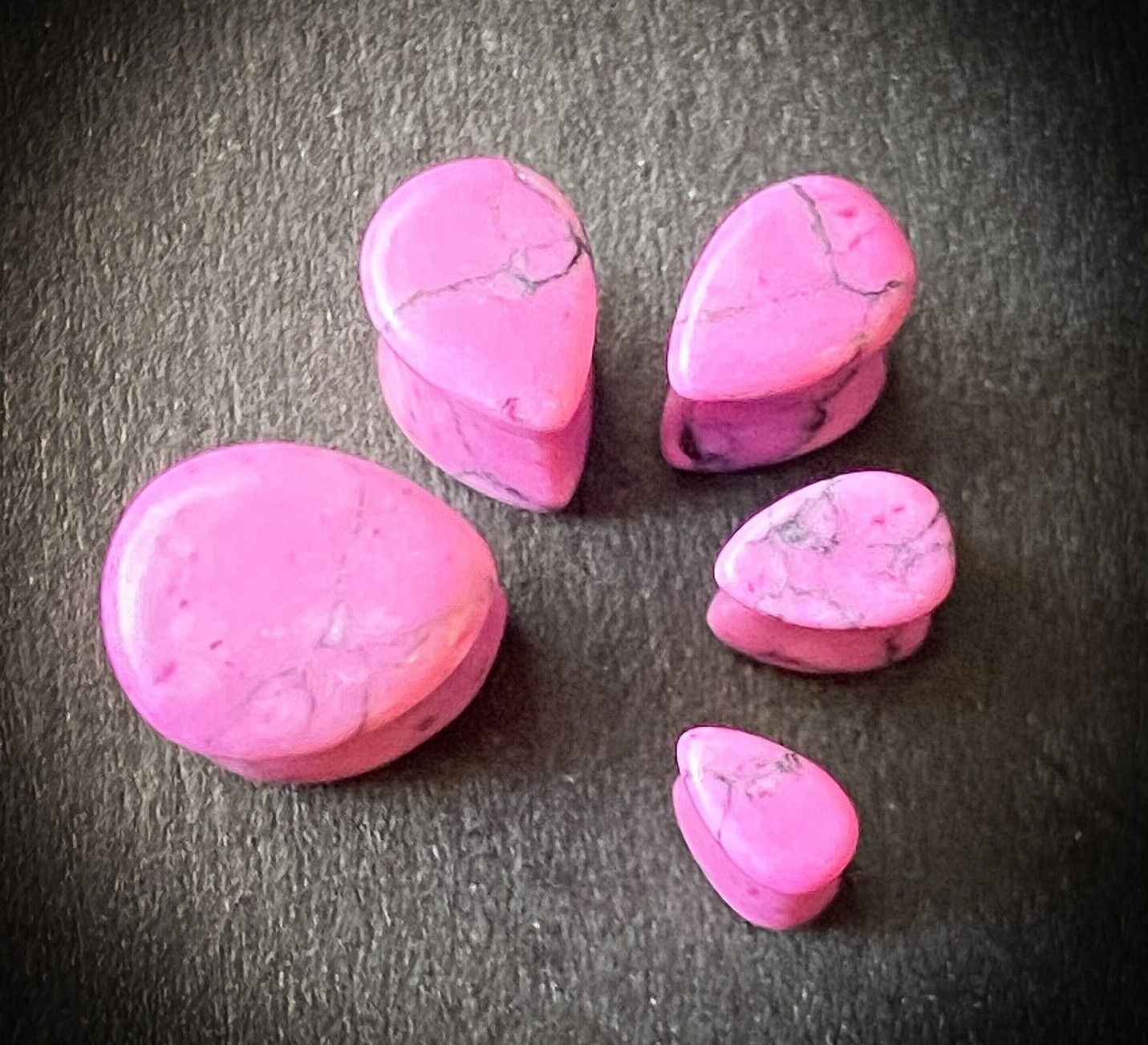 PAIR Teardrop Pink Howlite Stone Plugs Gauges Tunnels - Slightly Under ...