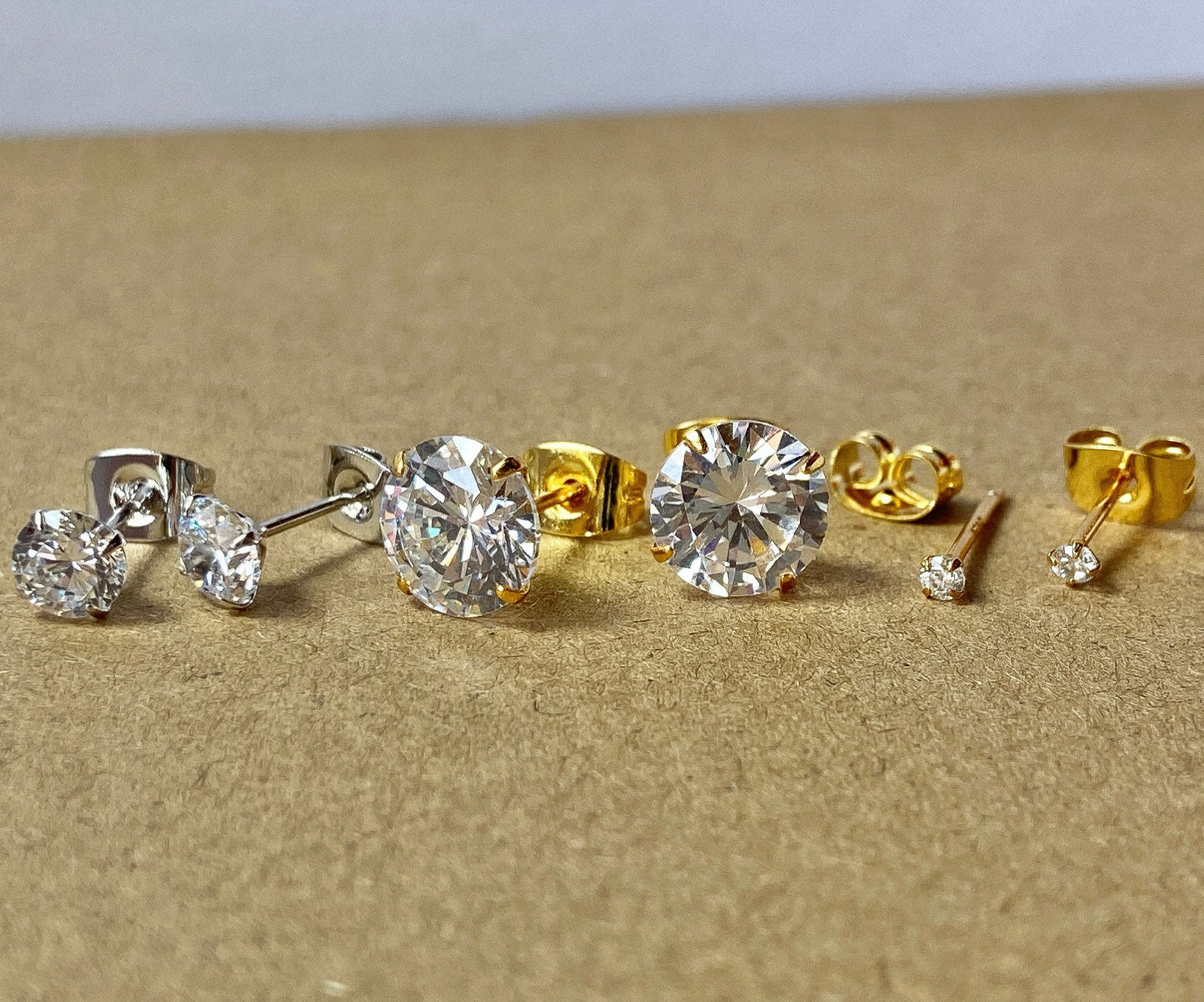 PAIR .925 Sterling Silver CZ Gem Martini Stud Earrings 24kt Gold PVD Jewelry