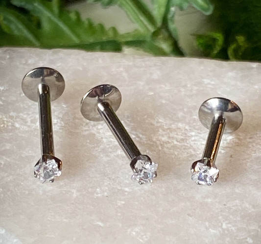 1pc Internally Threaded Solid Titanium Square Gem 16g Labret Monroe Stud Ring