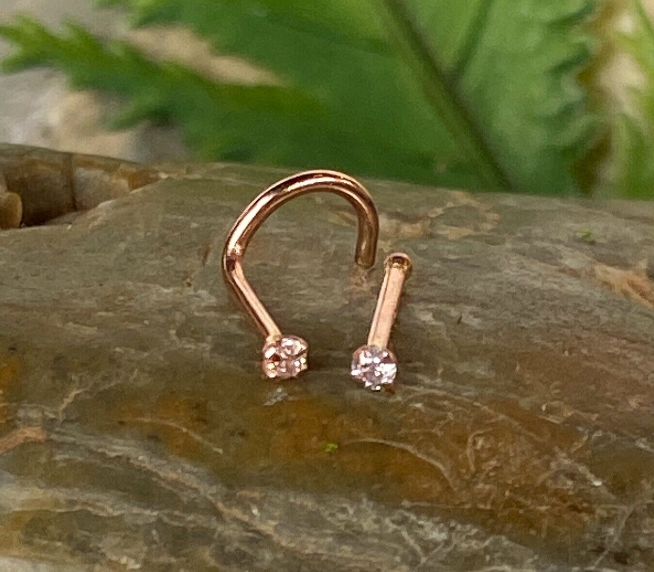 14K Solid Rose Gold L-shape Bar Nose Stud, Diamond Nose Stud