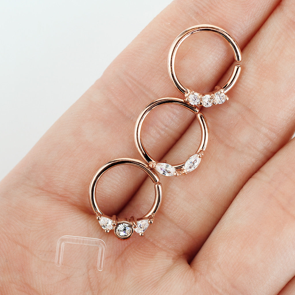 3pc Value Pack: 16g Bendable CZ Gem Septum / Cartilage Rings, w/free Retainer!