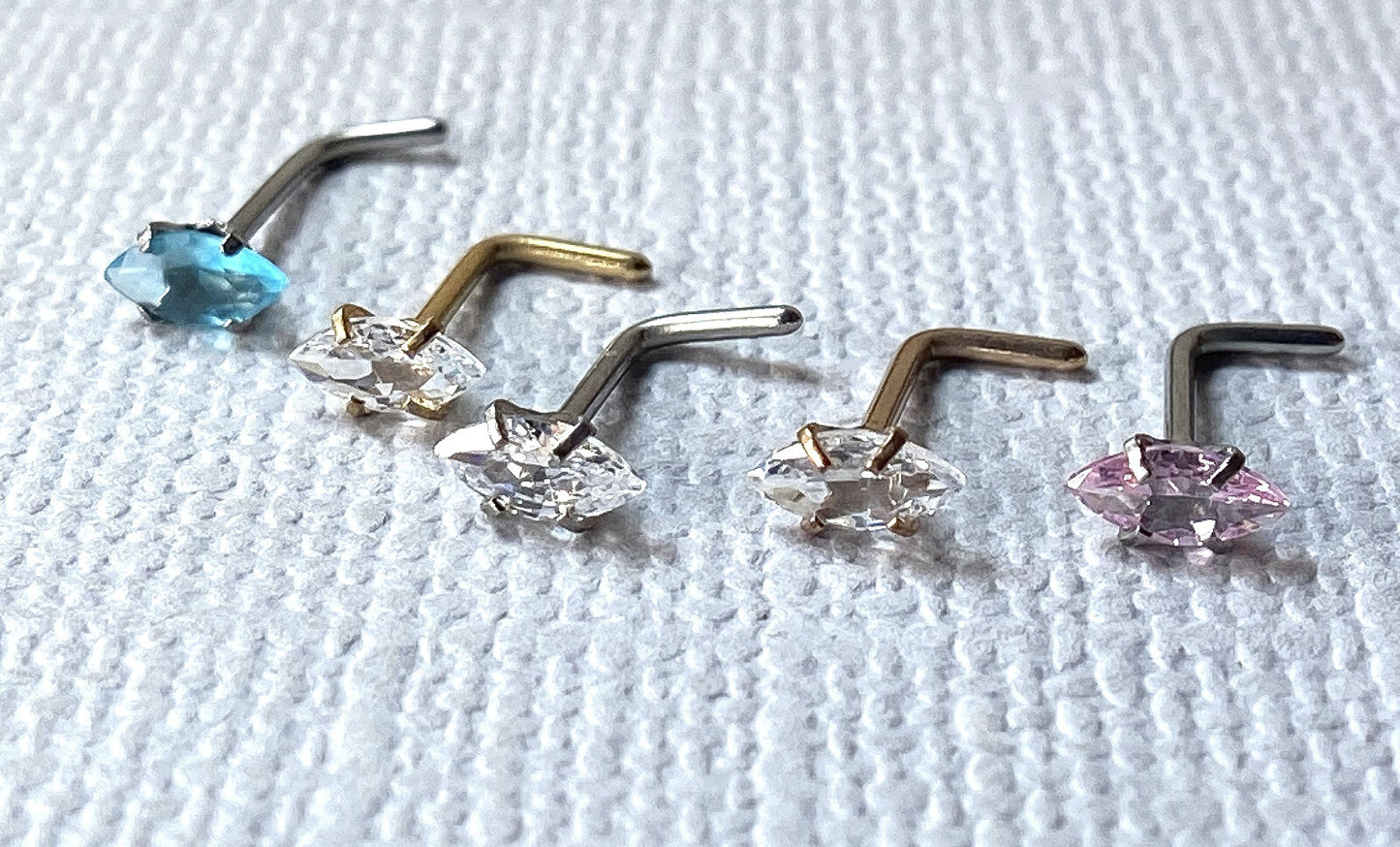 1pc Marquise CZ Gem L-Bend 20g Nose Ring Stud Screw 316L Surgical Steel