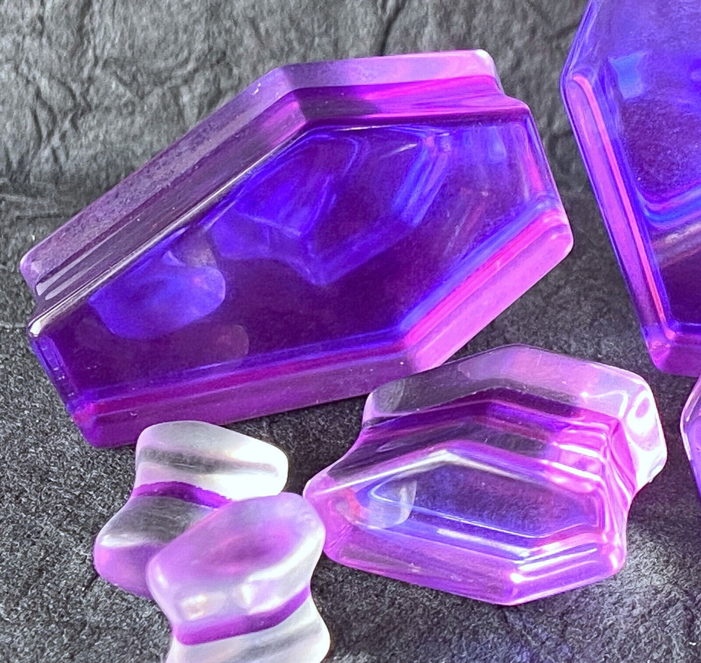 PAIR Mermaid Iridescent Glass Coffin Shaped Double Flare Plugs Gauges
