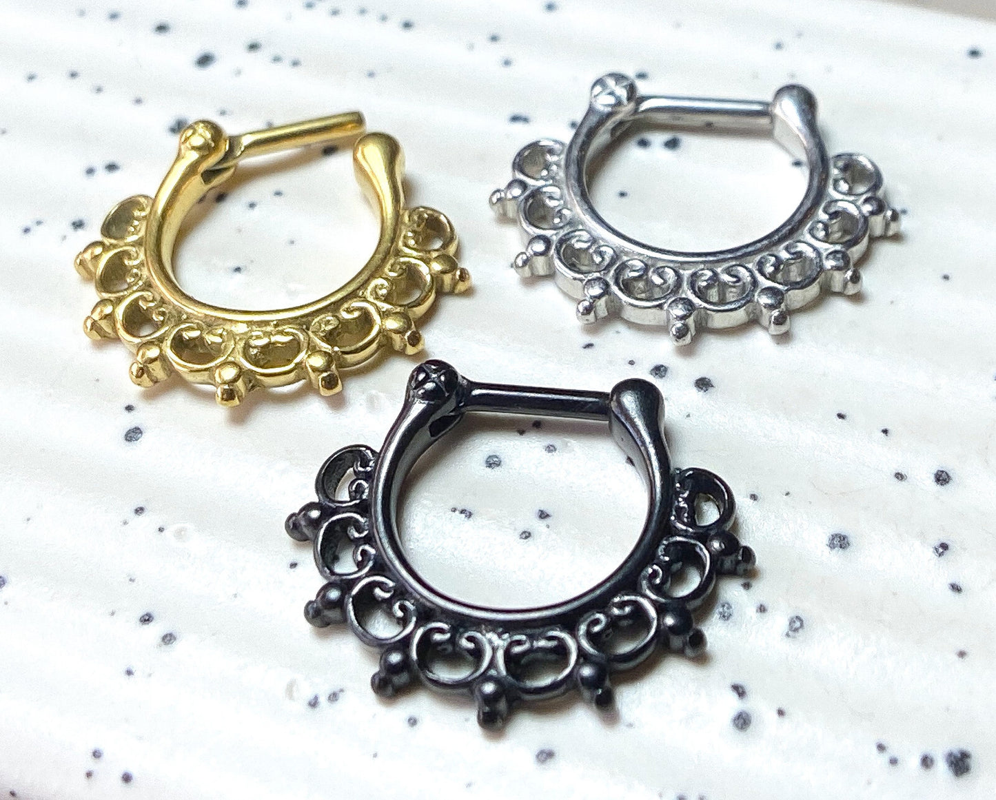 1pc 100% SURGICAL STEEL Lace Tribal Fan Septum Ring Clicker Pierced Nose 16g