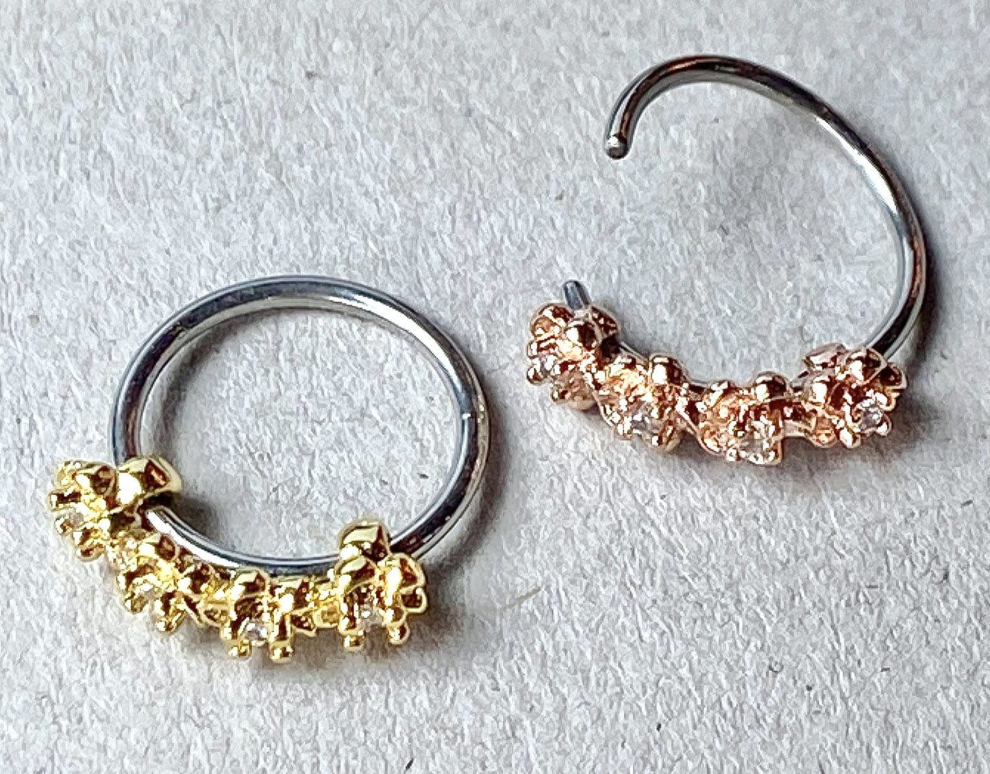1pc Bendable Nose Hoop / Cartilage Ring CZ Gem Paved Flowers for Rook, Daith