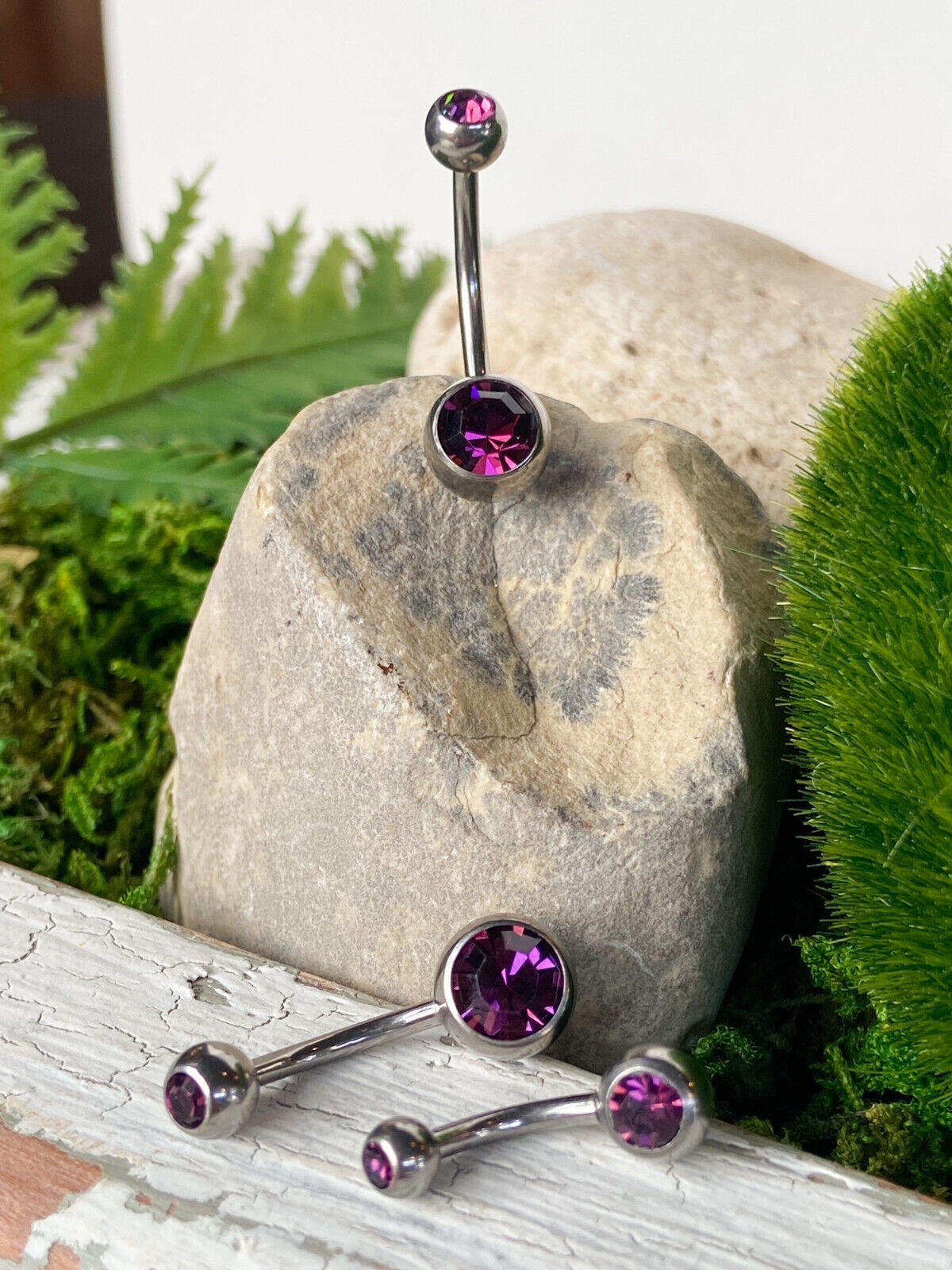 Solid Titanium Double CZ Gem Ball Belly Ring Pierced Navel Naval