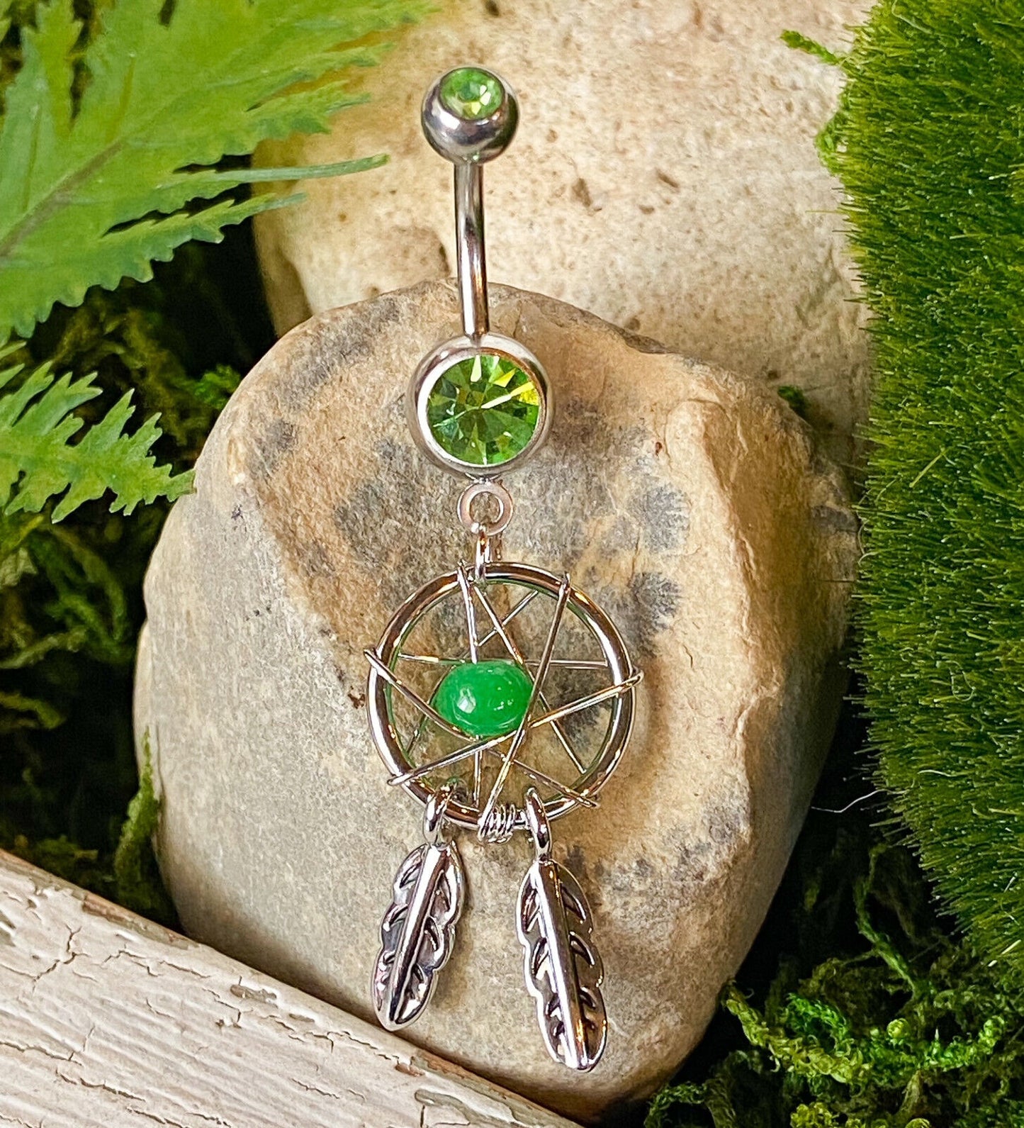 Dream Catcher Woven Star Bead Feathers Gem Belly Button Ring Navel Naval