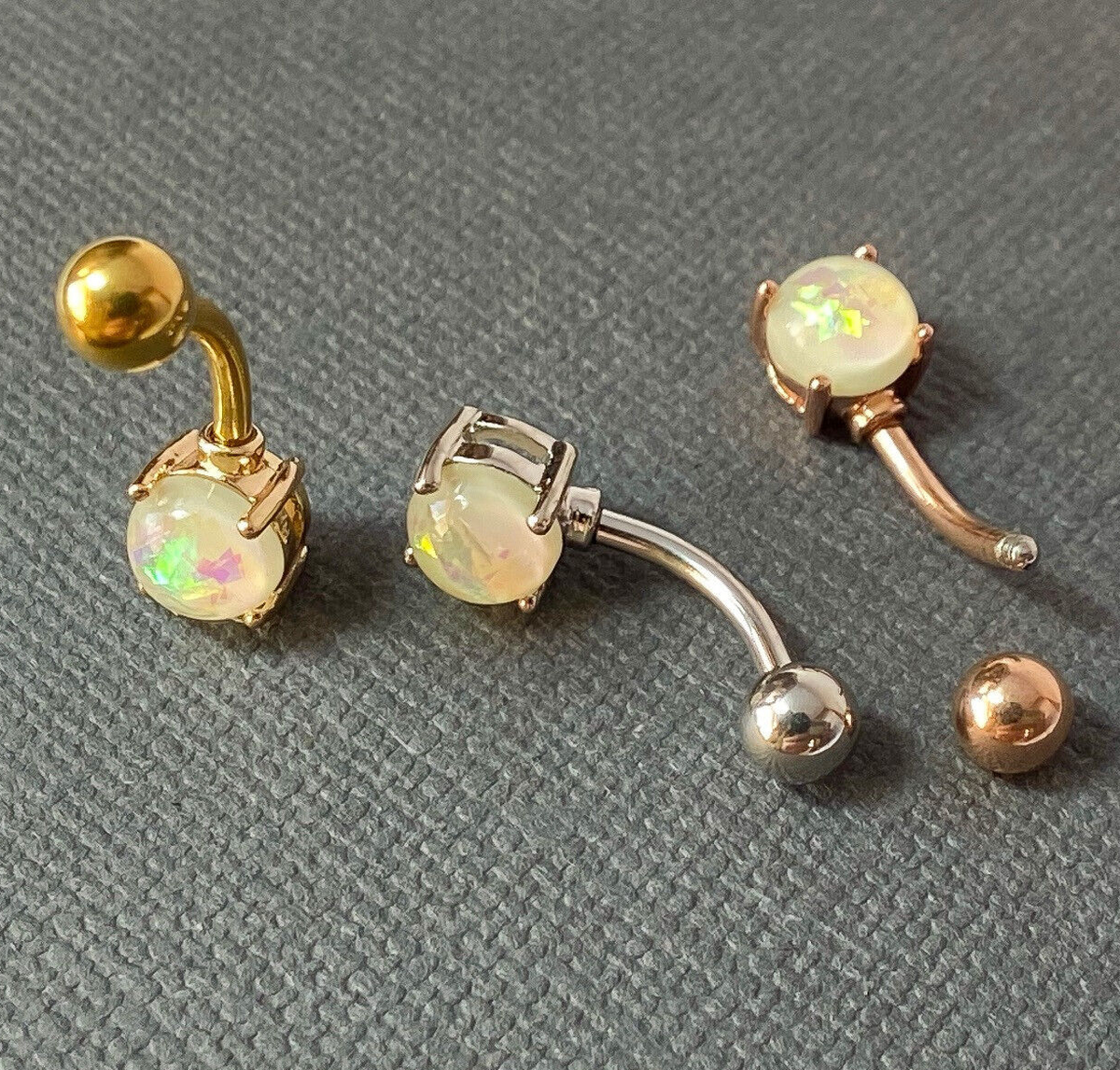 3pc Value Pack Ion Plated Steel w/ Opal Belly Rings 14g Navel Naval Body Jewelry