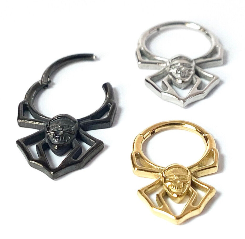 1pc Skull Face Spider Hinged Segment Ring Septum Clicker 316L Surgical Steel