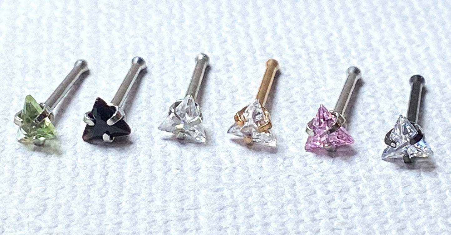 1pc Triangle CZ Gem Top 20g Nose Ring Stud Bone 316L Surgical Steel
