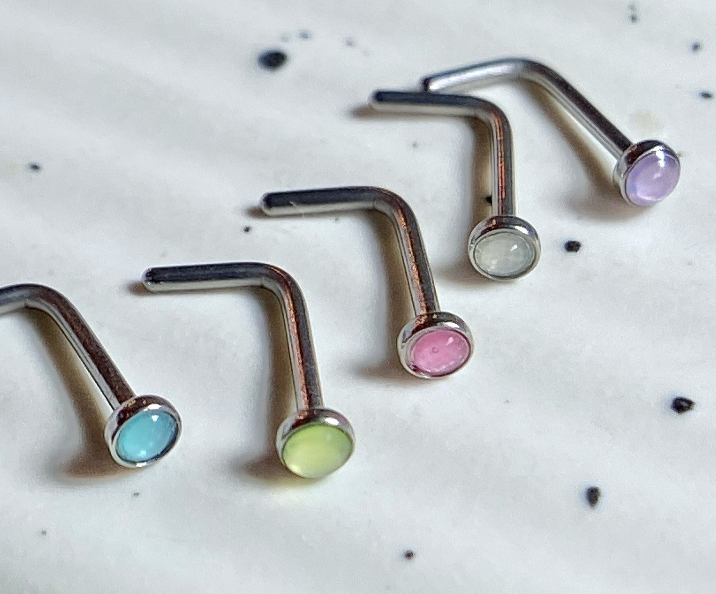 5pcs Illuminating Stone L-Bend 20g Nose Rings Surgical Steel Multi-Pack