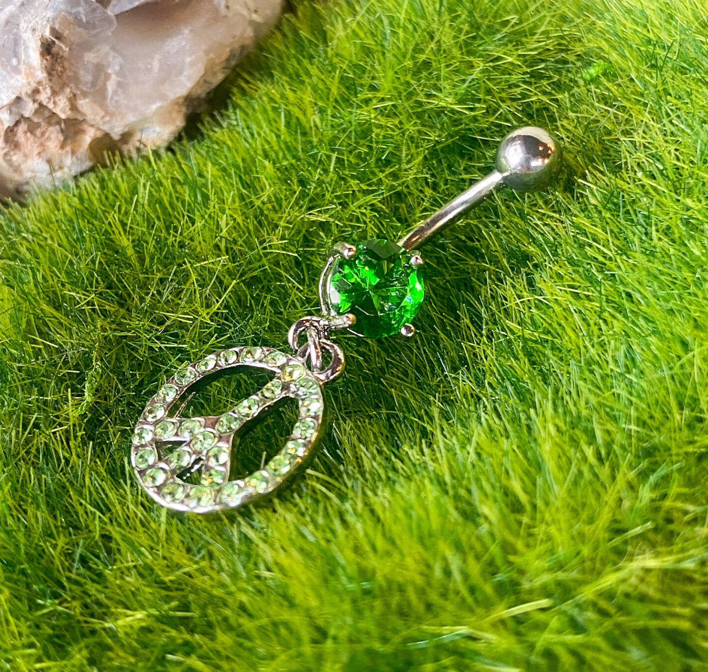 1pc CZ Gem Peace Sign Belly Ring Pierced Navel Naval 14g Piercing Body Jewelry
