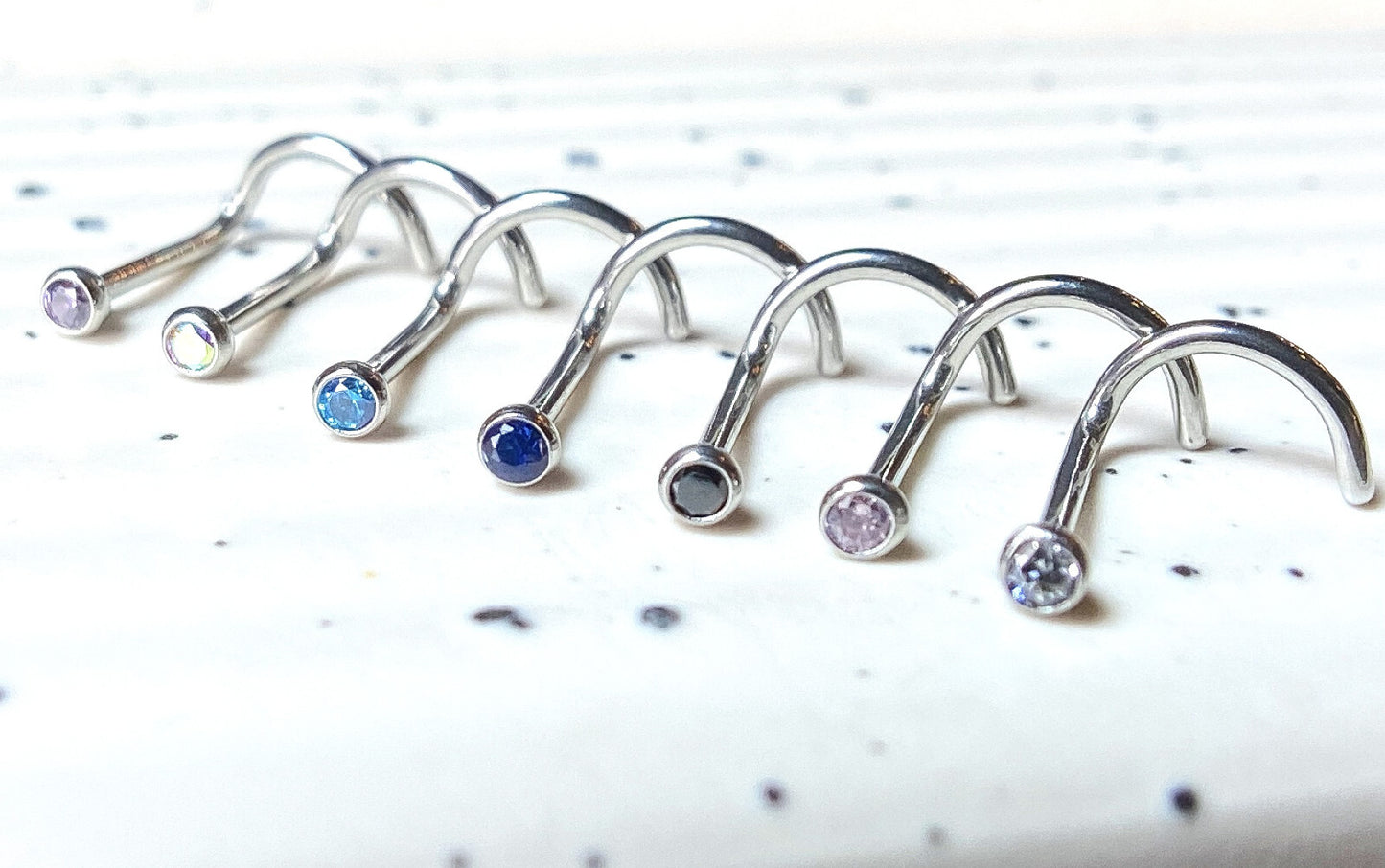 7pc Value Pack Press Fit Gem Surgical Steel Nose Ring Screws - choose 18g or 20g
