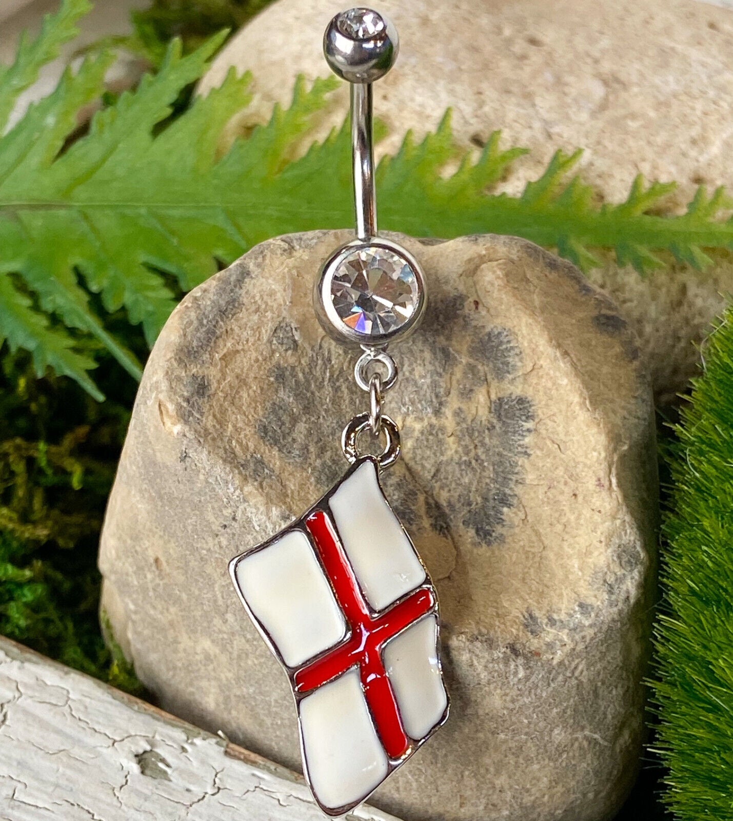 Flag Belly Ring 316L Surgical Steel Pierced Navel Naval Patriotic Country CZ Gem