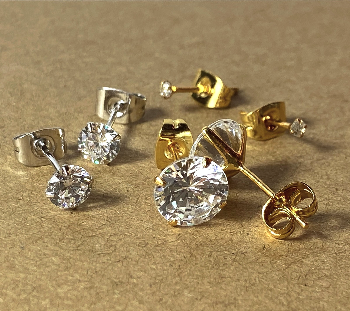 PAIR .925 Sterling Silver CZ Gem Martini Stud Earrings 24kt Gold PVD Jewelry