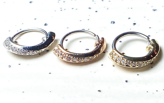 1pc Lined CZ Gems Nose Hoop Ear Cartilage Ring Rook Daith Helix Tragus