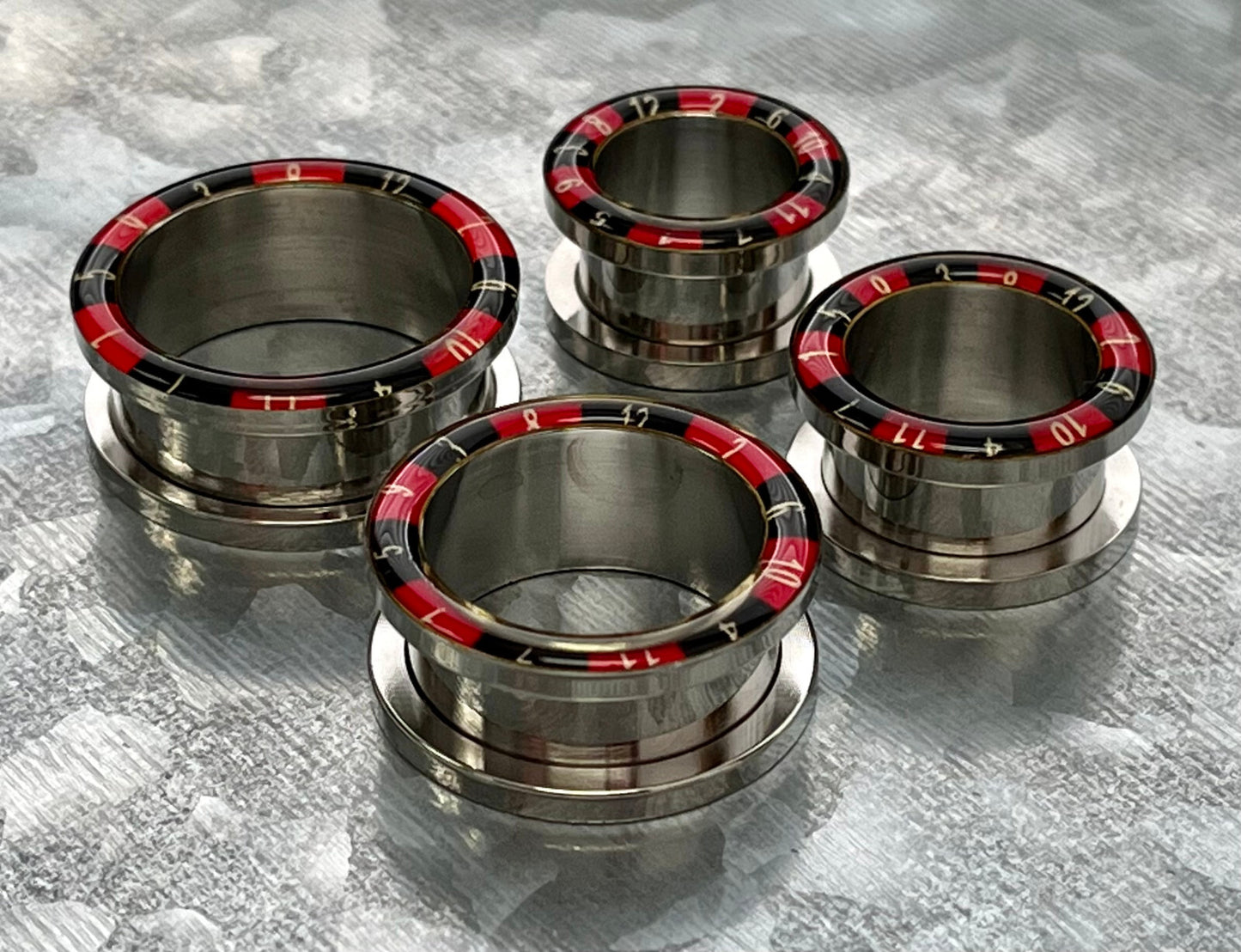 PAIR Roulette Wheel Rim 316L Surgical Steel Tunnels Vegas Gambling Plugs Gauges