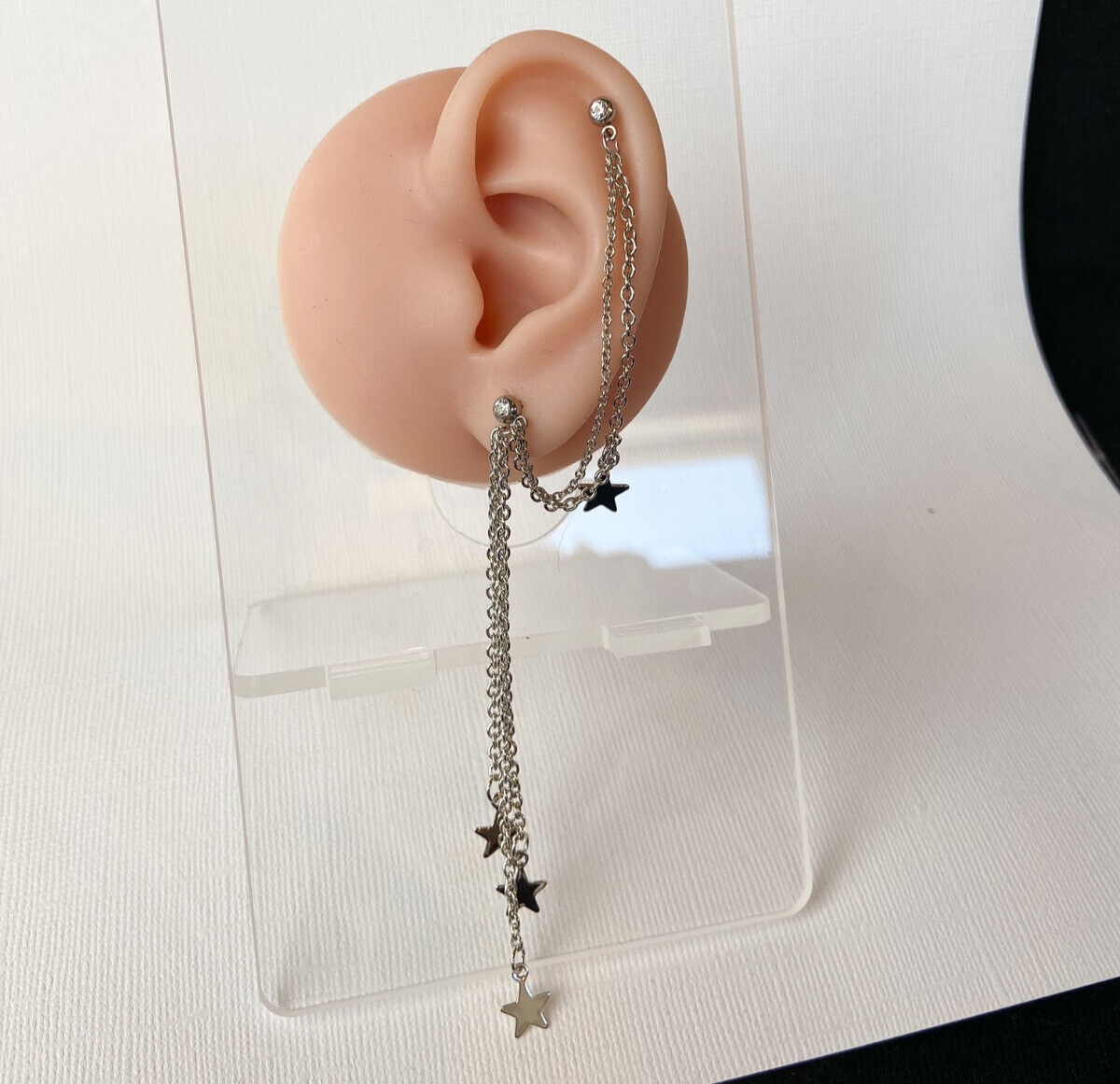 Steel Chain Linked Stars Ring Cartilage Tragus Helix Barbell Piercing Jewelry