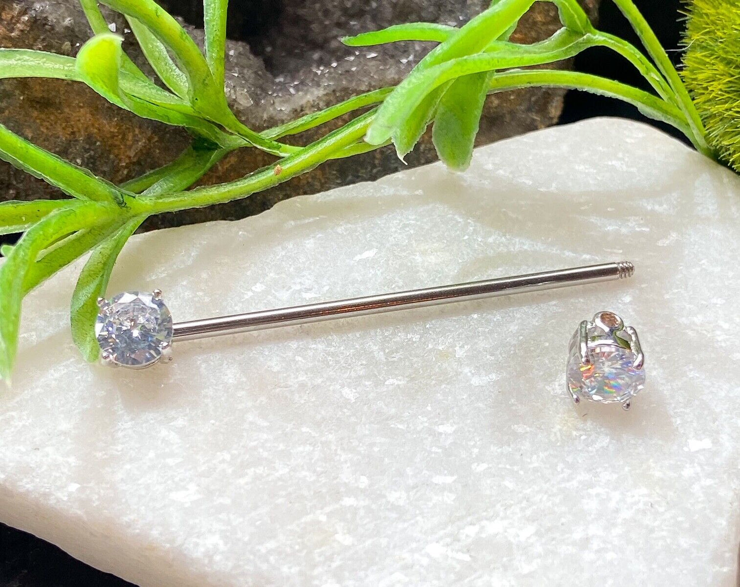 1pc Prong Set Double Gem 14g 38mm 1.5" Industrial Barbell Steel Ear Piercing