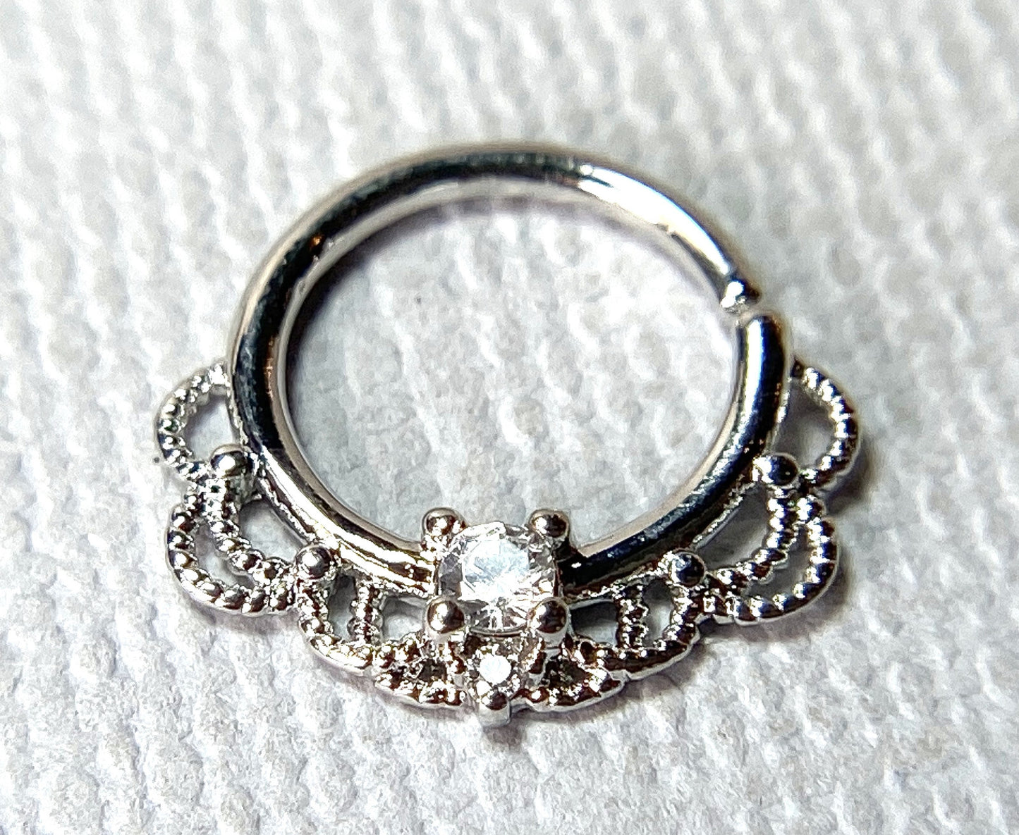 1pc CZ Gem Filigree Hoop Ring Nose Septum Daith Rook Tragus Ear Cartilage