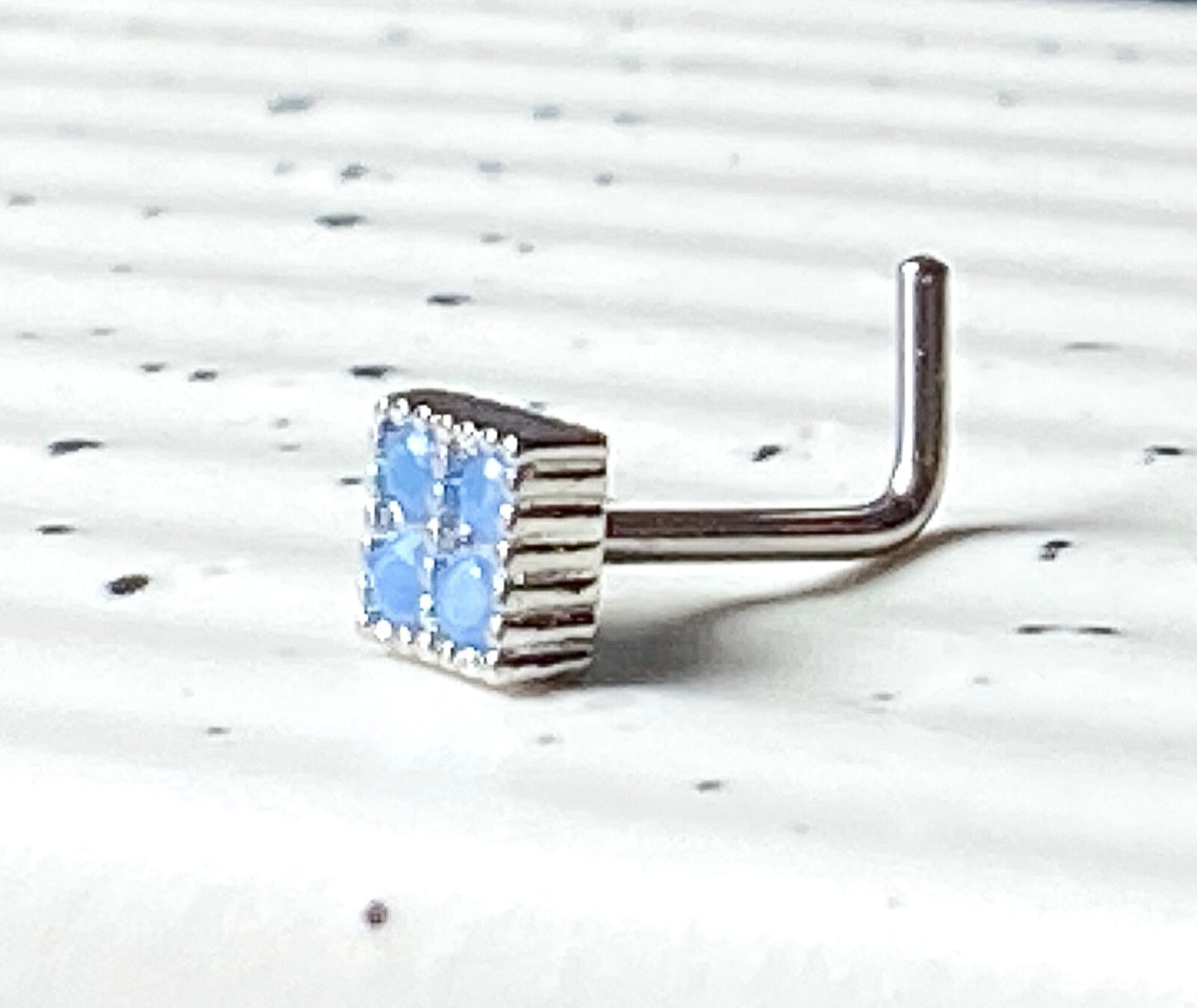 Four Turquoise Stones Square Top 20g Surgical Steel L-Bend Nose Stud Bone Ring