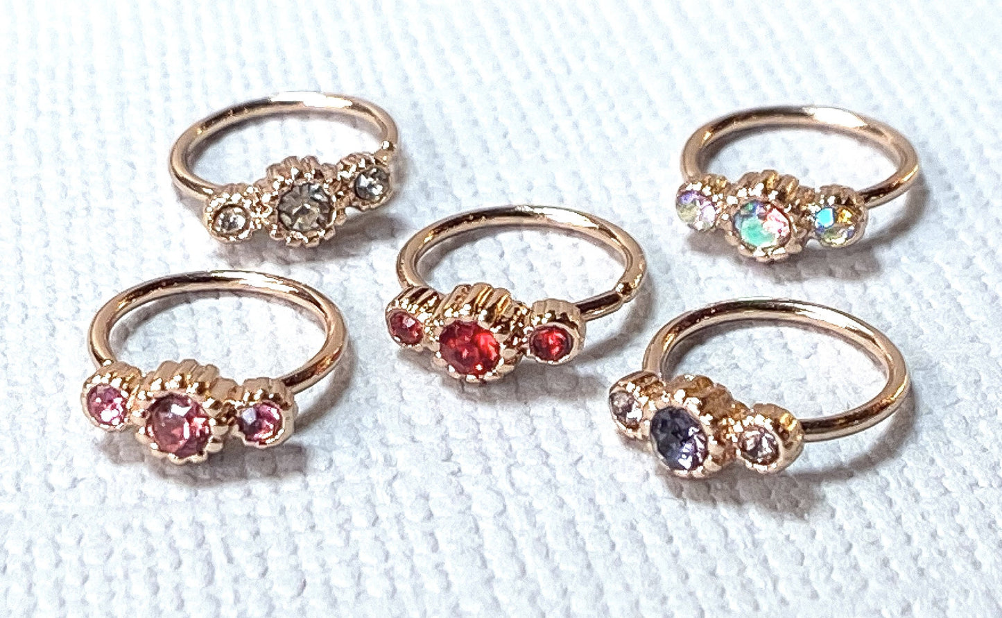 1pc Rose Gold Three CZ Gem Hoop Nose / Cartilage Ring Rook Daith Helix Tragus