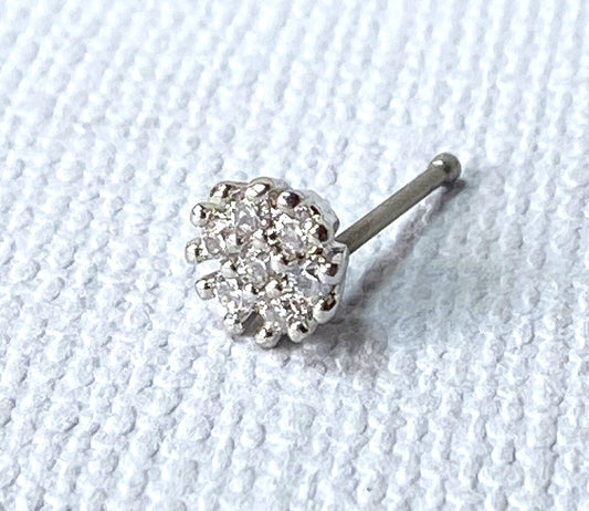 CZ Flower Top 20g Surgical Steel Nose Stud Bone Nostril Ring Body Jewelry
