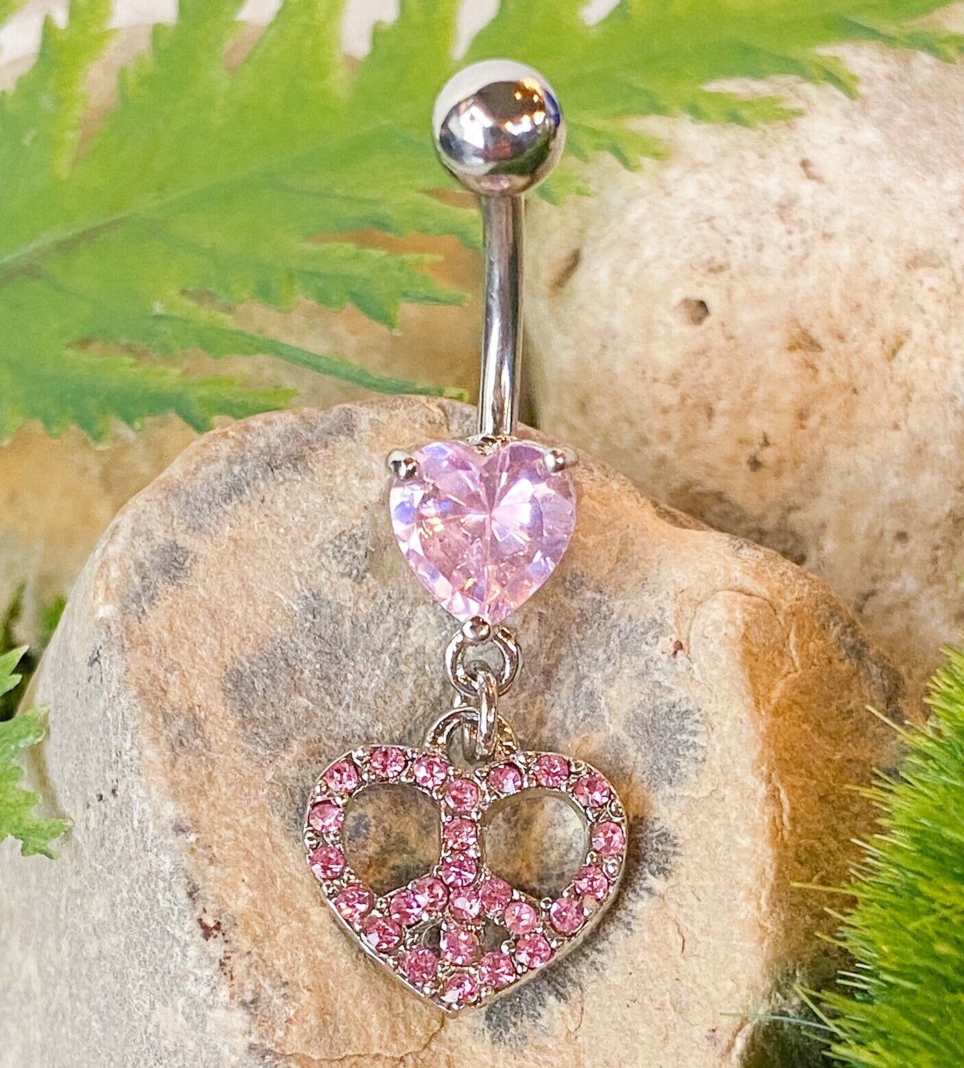 Peace Heart Gem Belly Ring Navel Naval Clear, Green, Pink
