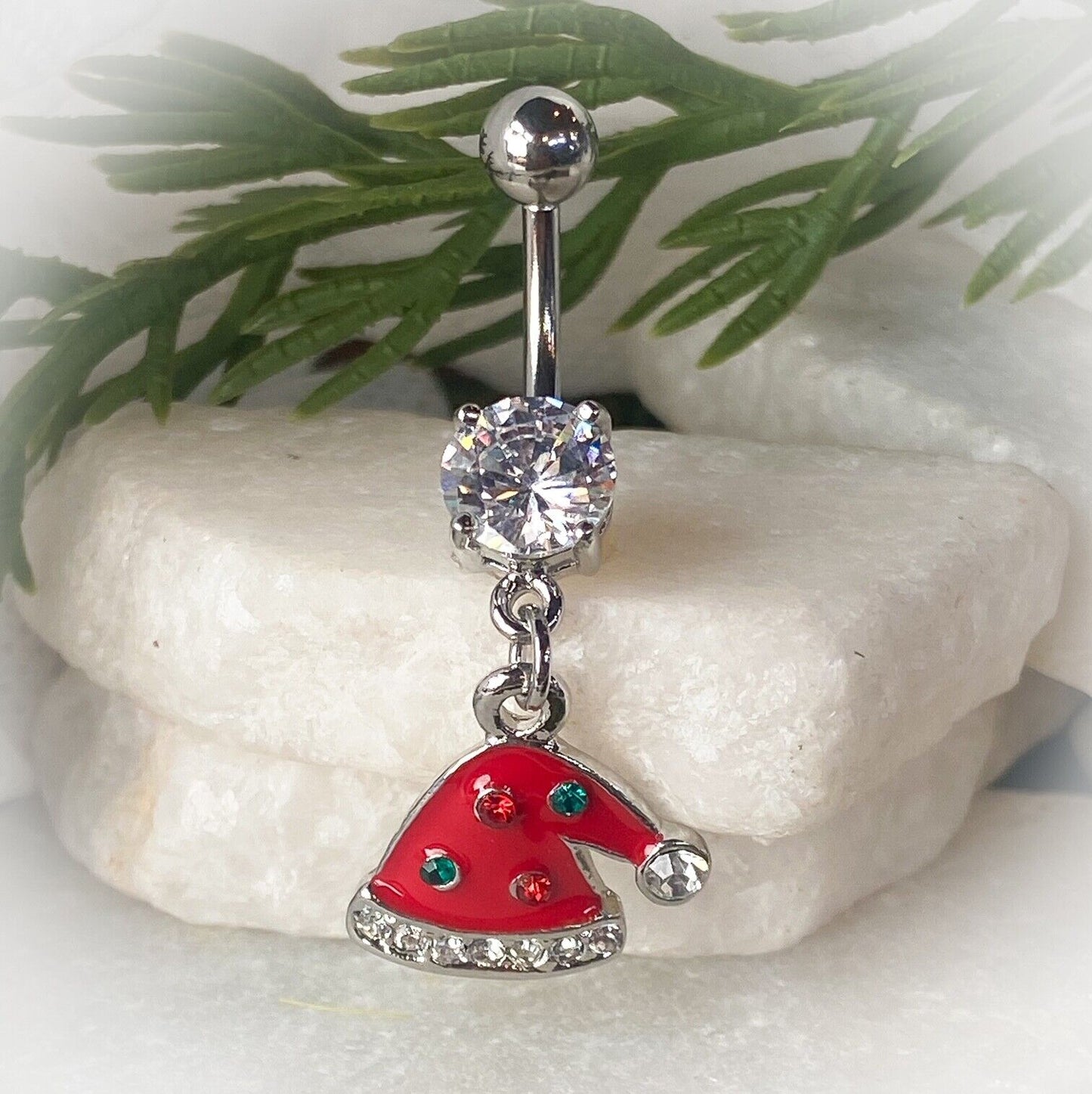 Christmas Dangle Belly Ring Pierced Navel Holiday Surgical Steel 14k Gold IP