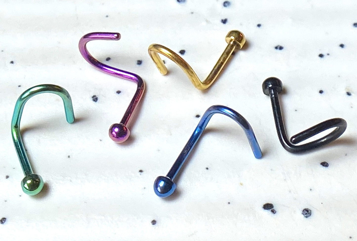 5pc Value Pack Titanium IP Steel Dome Top Nose Ring Screws - choose 18g or 20g