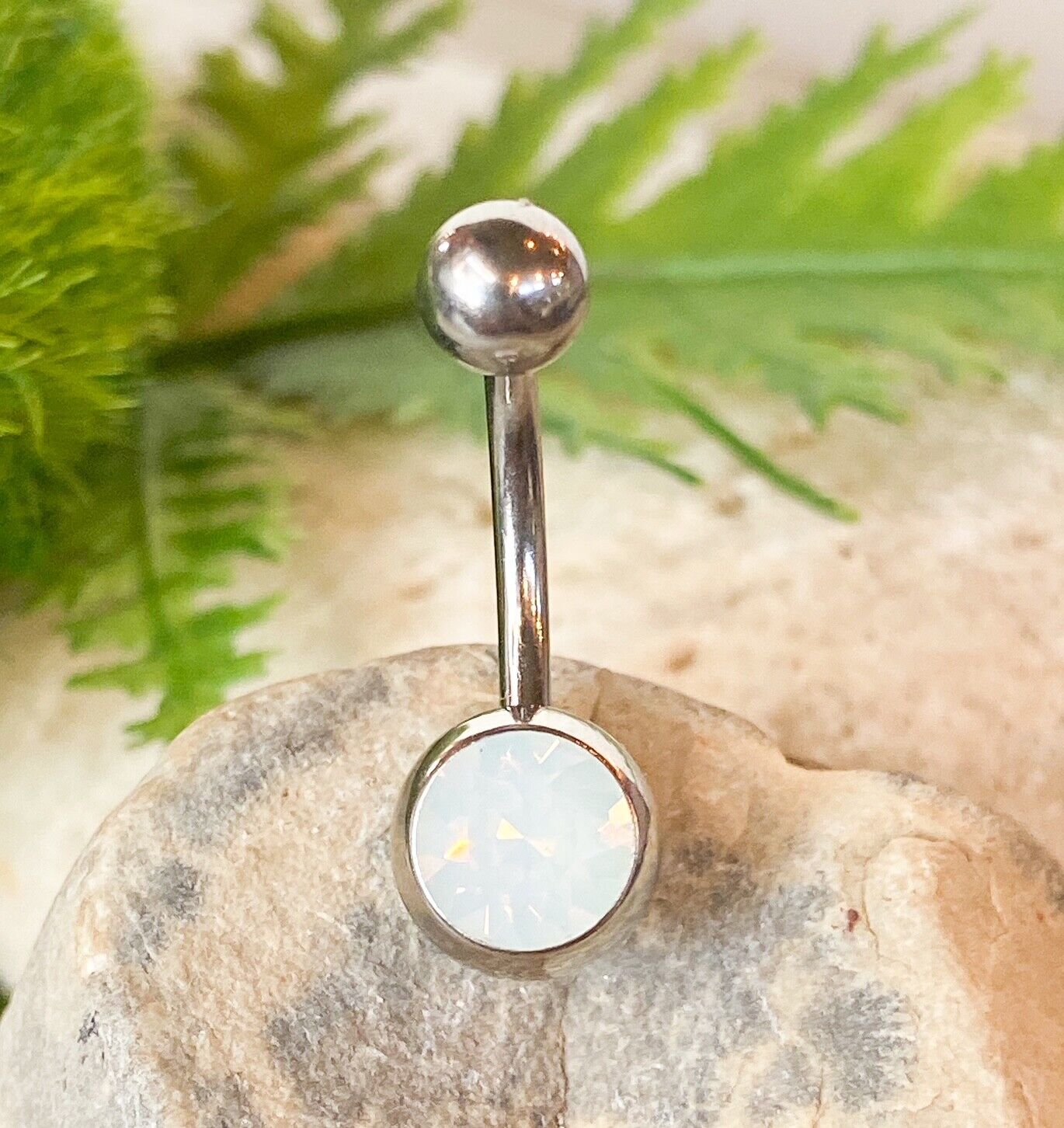Opalite Stone Belly Ring Pierced Navel Naval Body Jewelry Clear, Pink, Blue 14g