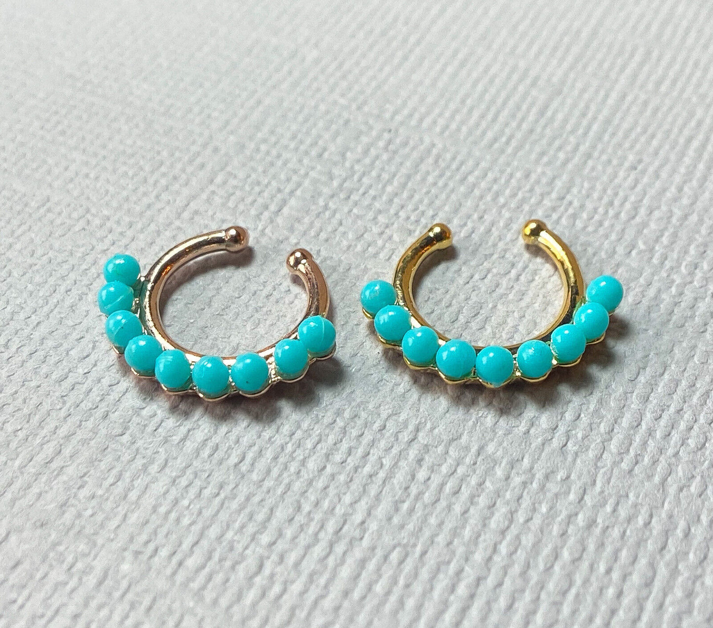 1pc Non-Piercing Turquoise Bead Septum Hanger Clip-On Nose Ring Body Jewelry