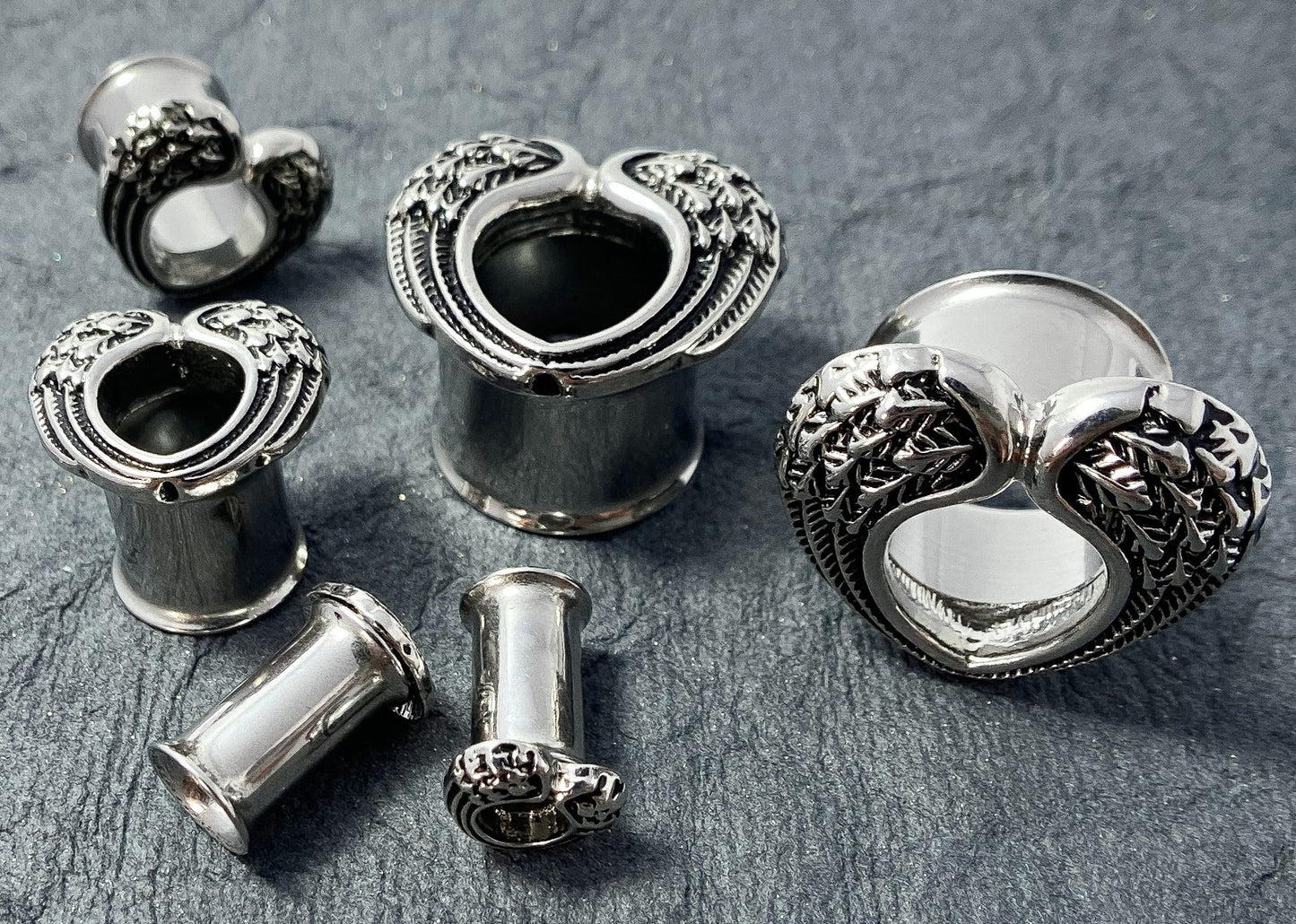 PAIR Heart Angel Wings Steel Double Flare Tunnels Plugs Earlet Gauges
