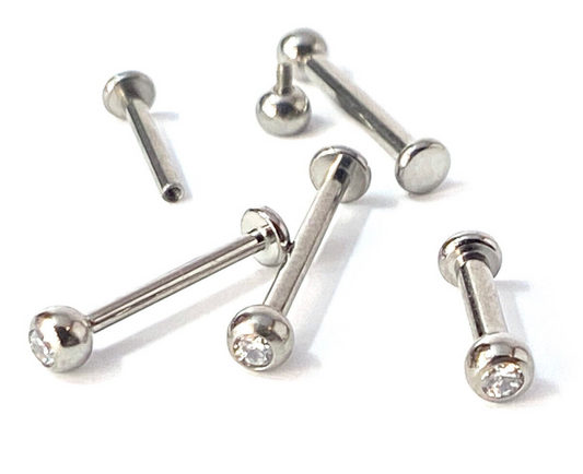 1pc Internally Threaded Grade 23 Solid Titanium Gem Labret, Monroe Stud Lip Ring