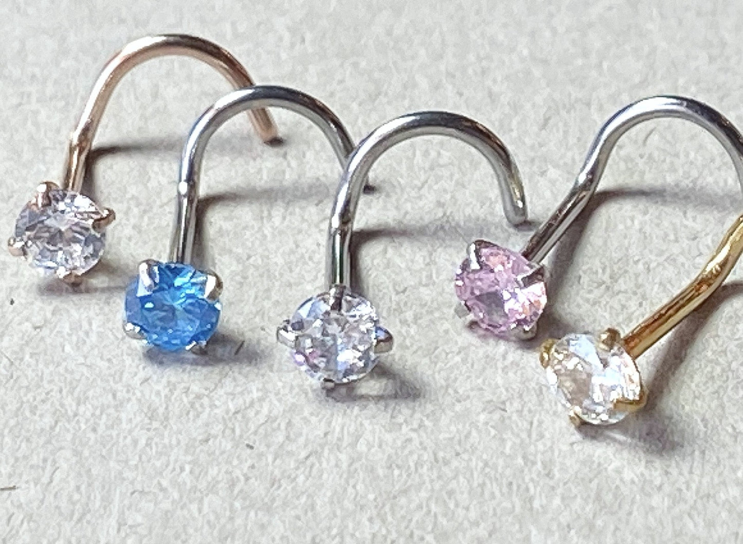 5pcs Prong Set Gem Nose Ring Screws 316L Surgical Steel - choose gem size