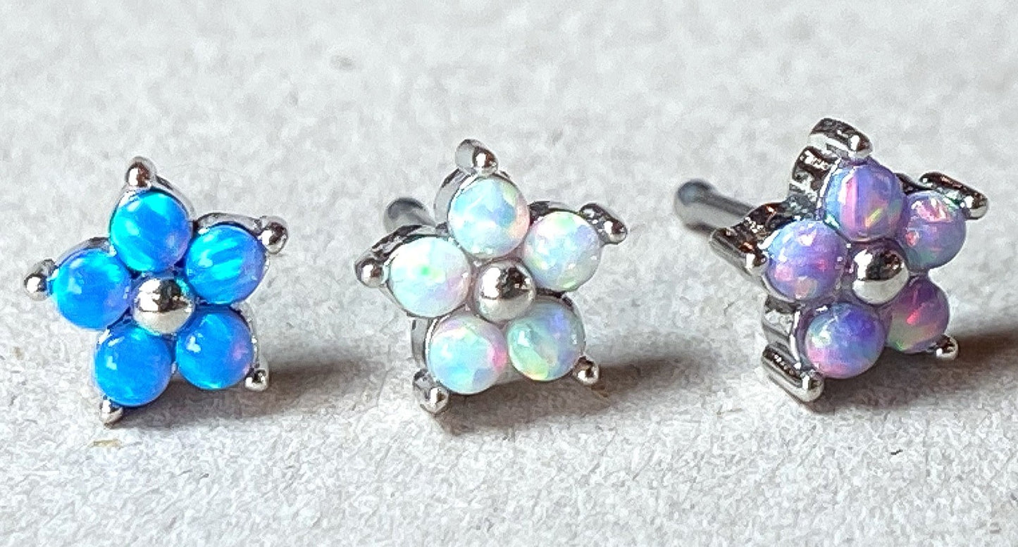 1pc Five Opal Petals Flower 20g Nose Ring Stud Bone 316L Surgical Steel