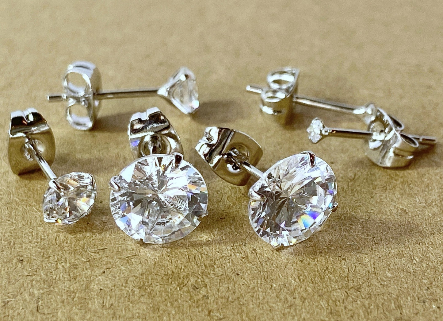 PAIR .925 Sterling Silver CZ Gem Martini Stud Earrings 24kt Gold PVD Jewelry