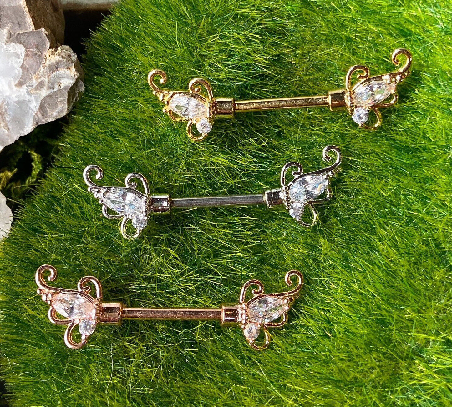 PAIR CZ Set Floral Filigree Nipple Rings Shields Pierced Body Piercing Jewelry
