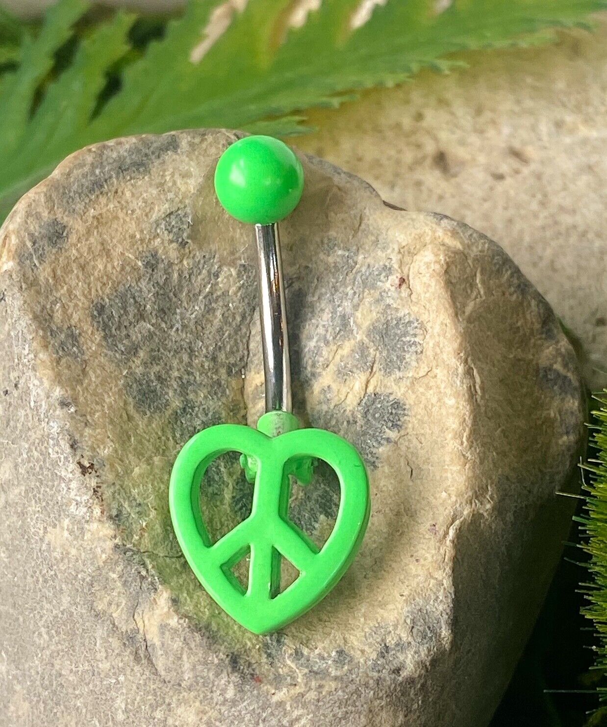 Neon Hinged Heart Peace Sign Belly Ring Navel Blue, Green, Orange, Pink, Purple